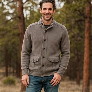 Gap Men's Gray Sweater with Button-Up Design, Unisex